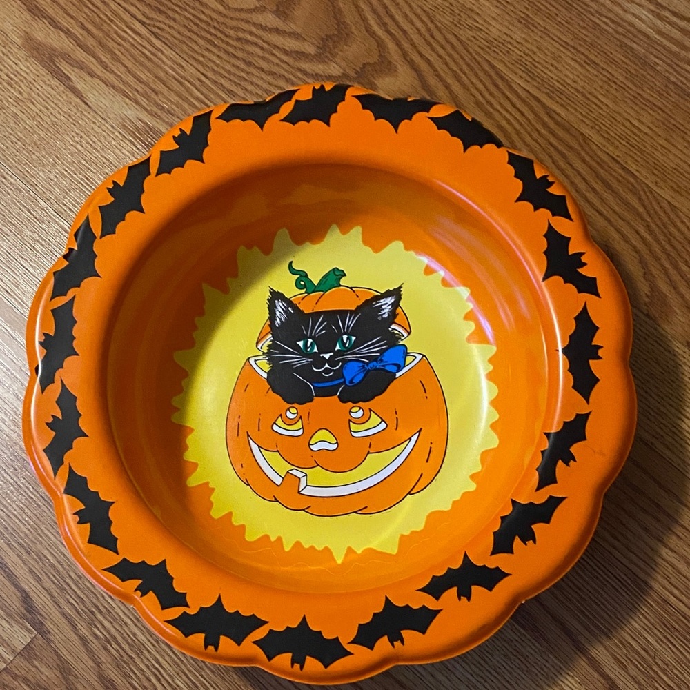 Vintage Berman Industries Halloween Cat Pumpkin Bowl